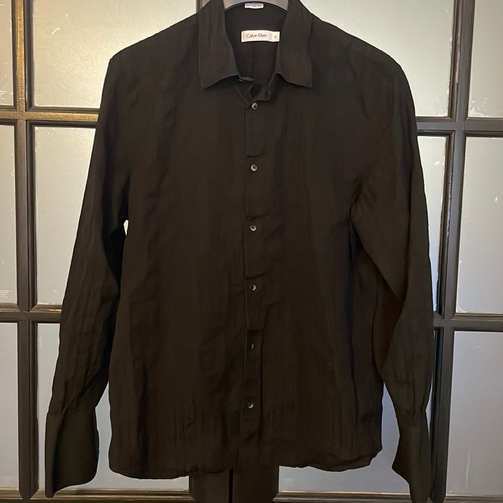 Calvin Klein mens black Long sleeve dress shirt with collar XL